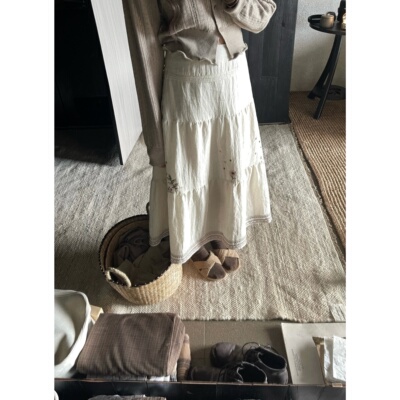 JMWOMEN原创复古刺绣碎花高腰半身裙女春季宽松柔软肌理感a字长裙