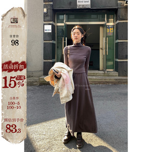 两件套 时尚 JMWOMEN半高领灰色针织套头毛衣高腰半身裙套装 女冬季