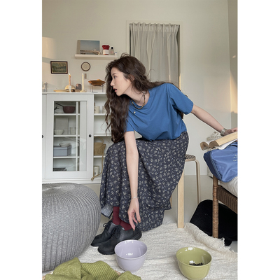 JMWOMEN蓝色宽松短袖T恤