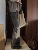 显瘦喇叭裤 jmwomen灰色高腰微喇直筒牛仔裤 女春秋小个子弹力修身