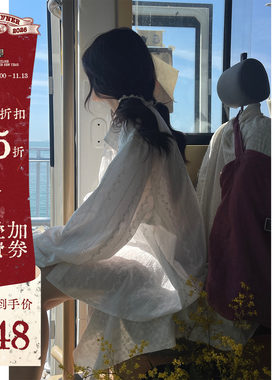 JMWOMEN手袖绑带白色蕾丝衬衫