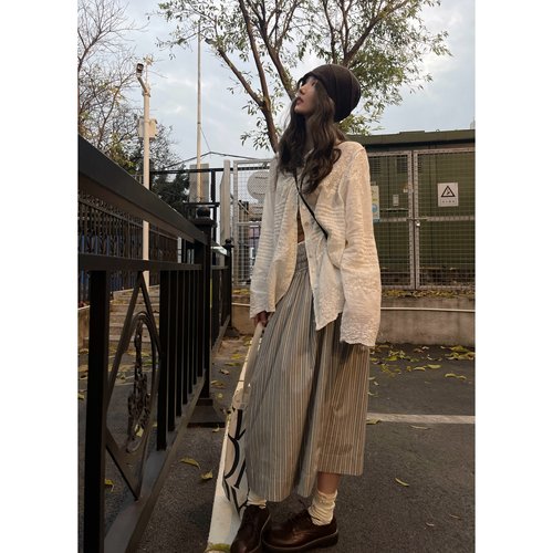 JMWOMEN 白色蕾丝镂空微透防晒衬衫女夏薄款宽松纯棉长袖外套上衣