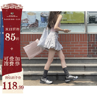 jmwomen“雾霾蓝”高腰短款a字云朵花苞半身裙女夏季显高显瘦裙子