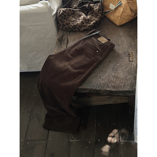 JMWOMEN 棕色复古暖冬灯芯绒直筒休闲裤女冬季加厚宽松阔腿拖地裤