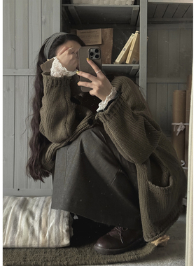 JMWOMEN比熊巧克力 复古可翻高领针织毛衣女秋季软糯慵懒开衫外套