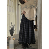 JMWOMEN 蛋壳奶蓝复古提花针织毛衣女宽松显瘦扭花绣上衣 旧行李