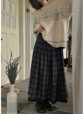 JMWOMEN  旧行李 蛋壳奶蓝复古提花针织毛衣女宽松显瘦扭花绣上衣