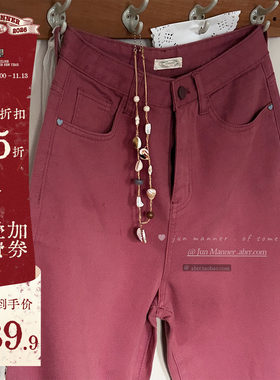 韩系显瘦直筒裤彩色马卡龙色裤子