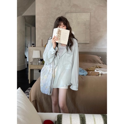 JMWOMEN蝉丝纹棉纱防晒长袖衬衫