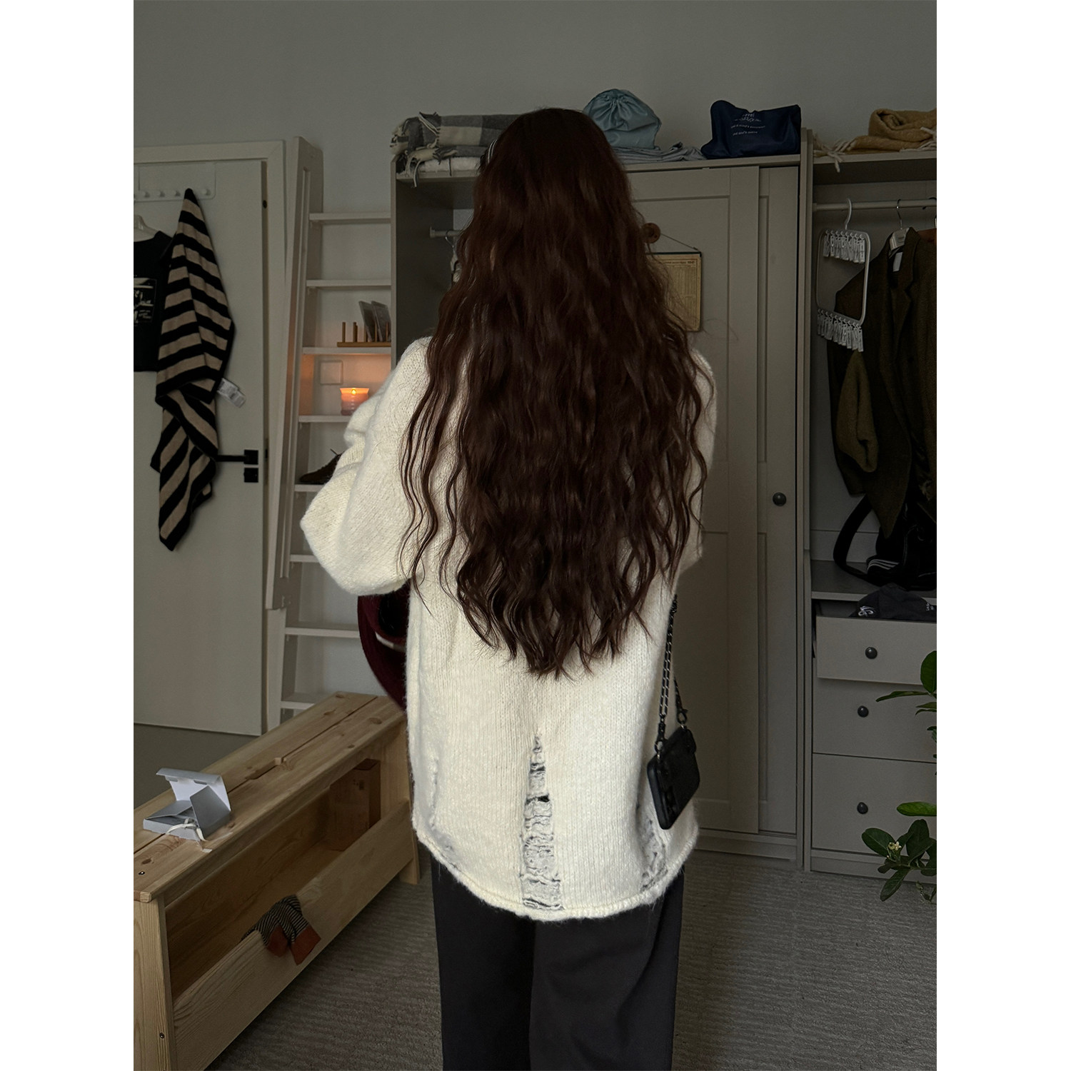 JMWOMEN 泡沫烟圈 白色破洞圆领毛衣女冬季加厚宽松软糯慵懒上衣,女装/女士精品,毛衣,淘宝优惠券,粉丝福利购,淘宝优惠卷