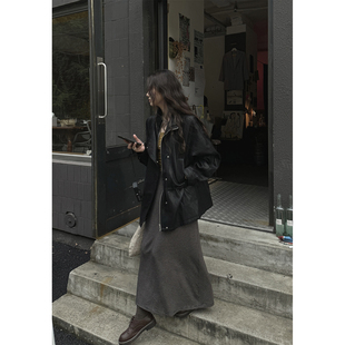 宽松机车风外套 薄款 JMWOMEN可抽绳 黑色哑光复古环保PU皮衣女春季