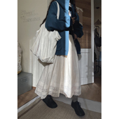 JMwomen森系杏色棉麻蕾丝半身裙女春秋2025复古宽松a字中长款 长裙