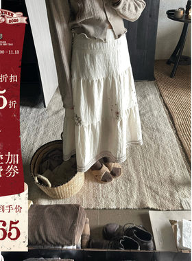 JMWOMEN原创复古刺绣碎花高腰半身裙女秋季宽松柔软肌理感a字长裙