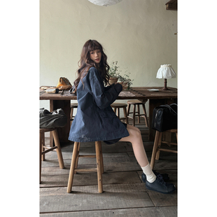 JMWOMEN“自有故事 幽蓝花园”蓝色小刺绣短外套女秋宽松工装外套