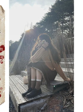 jmwomen纯色圆领麻花套头毛衣女冬季内搭打底日系bf慵懒风上衣