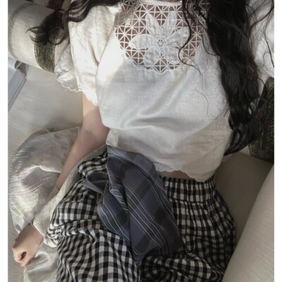 JMWOMEN复古刺绣亚麻短袖T恤