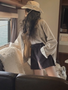 jmwomen纯色高腰灯芯绒休闲短裤女春秋2026新款日系显高显瘦裤子