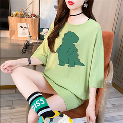 Big size women's summer Korean loose fat sister medium long short sleeve T-shirt
