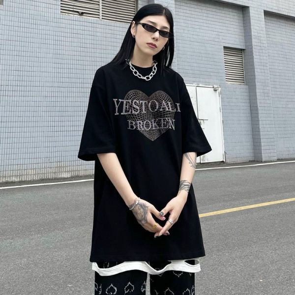 Pure hot diamond high street style summer national trend hip hop couple t-shirt men's and women's half sleeves