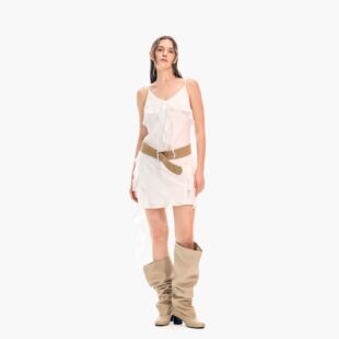 Monday JA 新品 白色不规则吊带连衣裙女夏季飘带纯欲修身中裙子