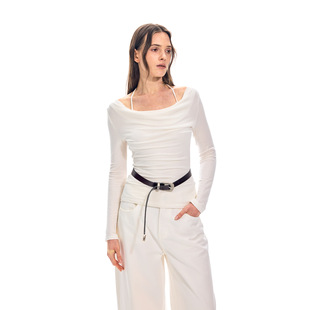 Monday JA 新品 白色荡领天丝长袖t恤女春季修身显瘦防晒罩衫上衣