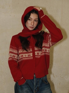 Monday JA 费尔岛超细澳毛提花慵懒毛衣开衫女秋冬季搭围巾针织衫