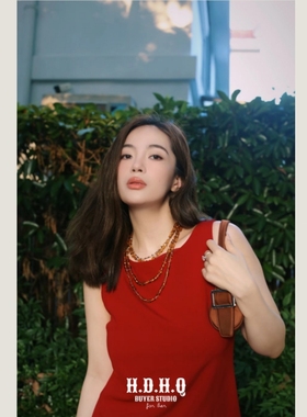 H.D.H.Q黑标系列-摩登衣橱律政佳人卡门红色无袖显瘦连衣裙