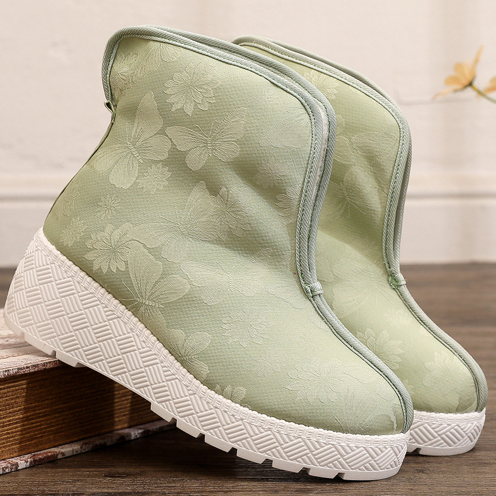 中式汉服旗袍加棉素色女古装鞋冬