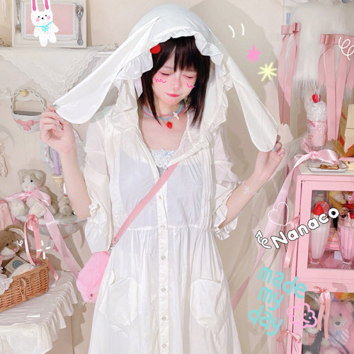 UPF50+长款防晒衣兔耳外套lolita