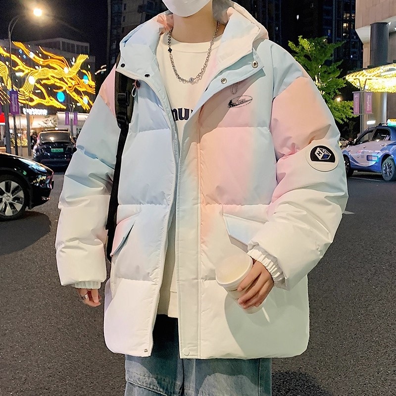 耐克顿渐变色羽绒棉服男秋冬季宽松保暖情侣连帽外套冬装加厚棉衣