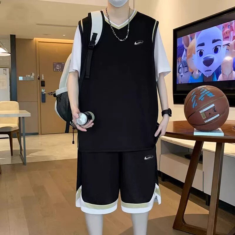 耐克顿夏季2026新款假两件运动套装男士短袖五分裤速干篮球训练服