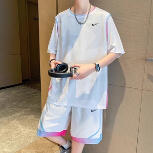 耐克顿冰丝运动服套装男夏季训练短袖t恤短裤一套青少年篮球服潮
