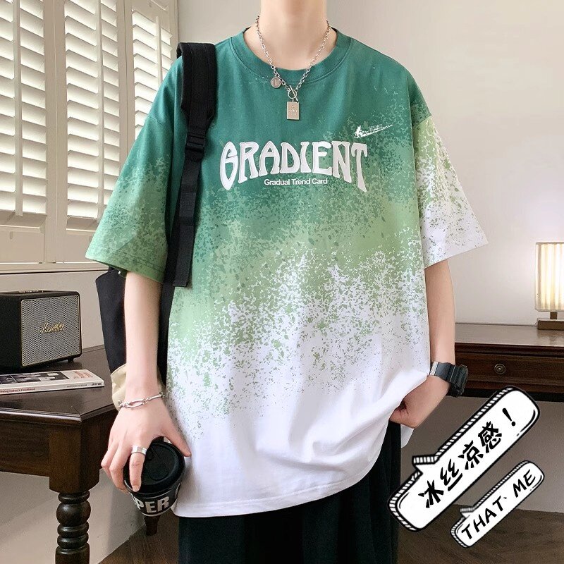 耐克顿冰丝短袖t恤男士夏季潮牌新款速干五分袖时尚百搭宽松上衣