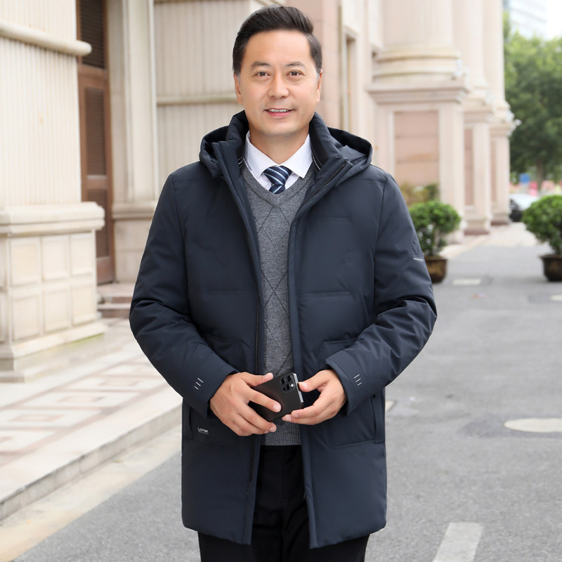 主推高品格款！9902/P280爸爸中长款羽绒服中老年冬装90羽绒外套图片