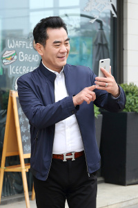 1804/P50大货款！立领夹克男中老年外套男父亲夹克薄款红色衣服图片