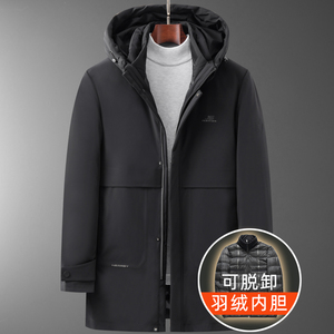主推高品格！9901/P300中老年可脱内胆羽绒服爸爸中长款90白鸭绒图片