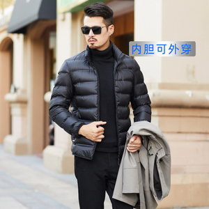 1908/商务冬装中长款可脱内胆羽绒服外套中年爸爸羽绒可脱帽图片