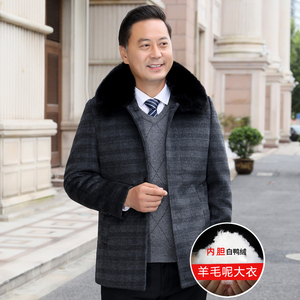8121/羽绒内胆羊毛呢大衣爸爸大衣中老年爷爷冬装外套风衣图片