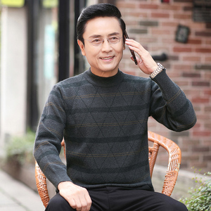 2812/ 爸爸保暖毛衣冬装毛线衣中老年宽松圆领套头打底老人装图片