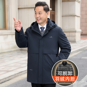 主推高品款！9901/P300爸爸羽绒服中老年中长款可脱内胆大版风衣图片