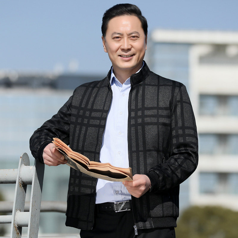 高品质！723/2022新款商务款立领夹克爸爸厚版立领中年夹克,男装夹克,星座1216（原钱塘722）