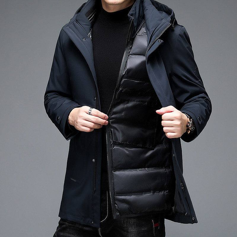 高品货！可脱内胆中老年爸爸中长款羽绒服男9901/图片
