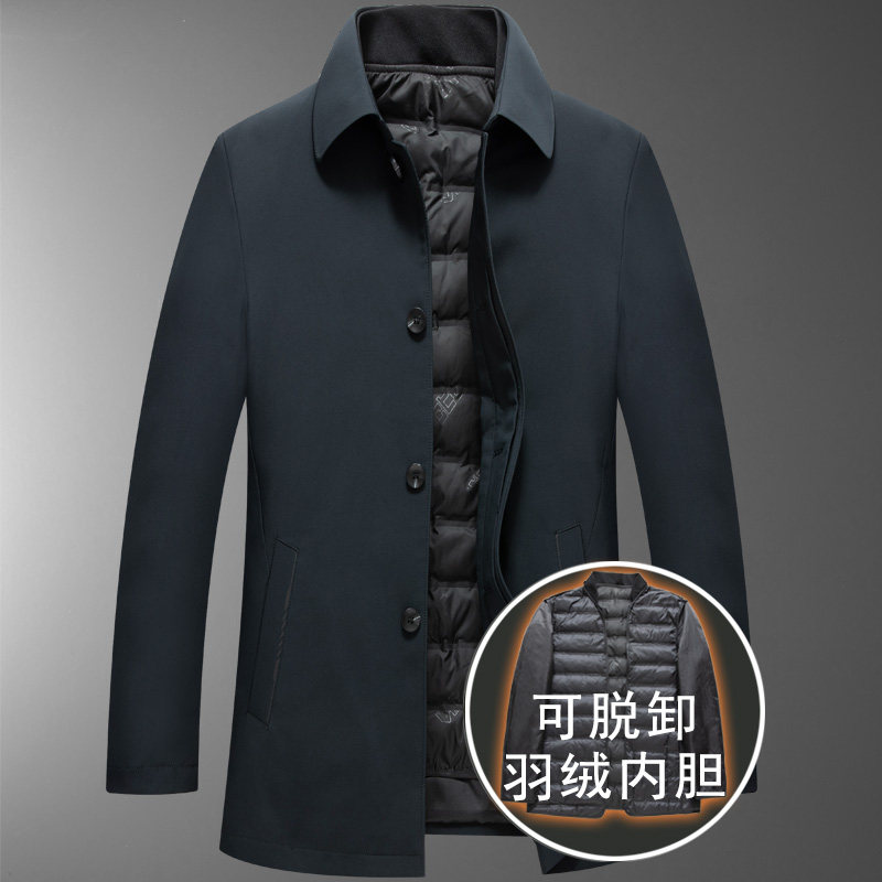 8909/P220爸爸可脱内胆羽绒服中老年商务休闲中长款外套羽绒衣图片
