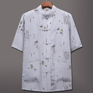 单上衣唐装！687/ 爸爸夏季短袖男中老年唐装太极服运动汗衫图片