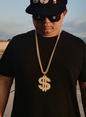 男士仿真不掉色粗吊坠金项链