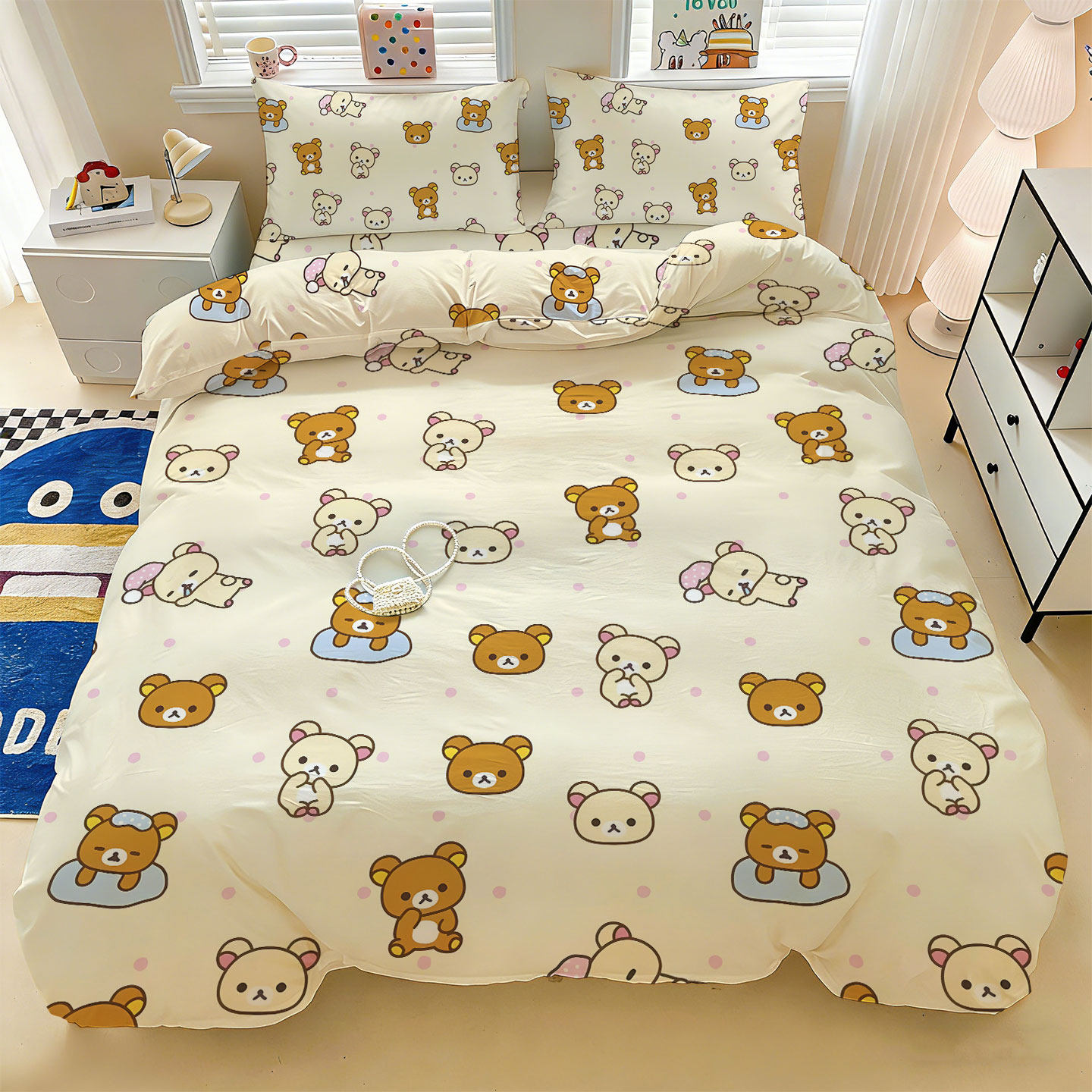 全棉轻松熊四件套0.9m宿舍床1.2m单人床儿童房100%纯棉被套可定制