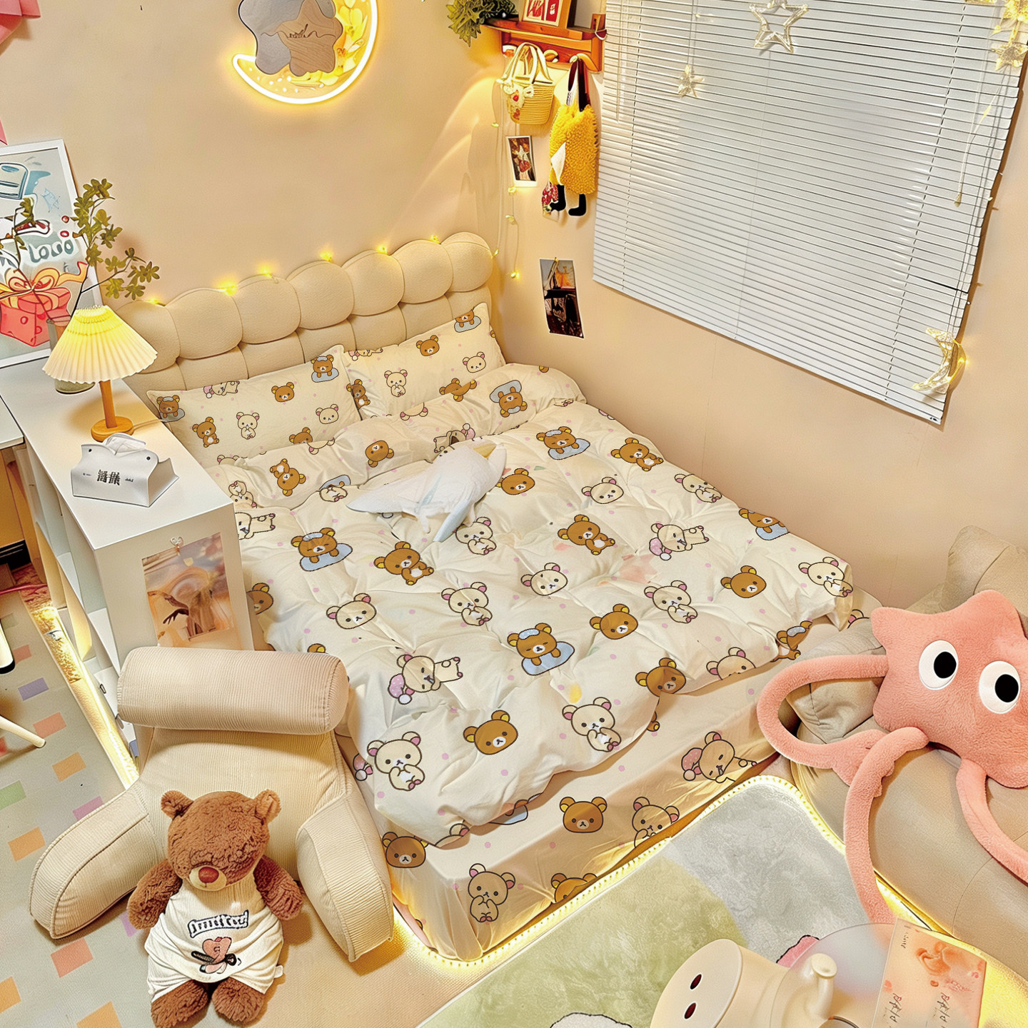 全棉卡通可爱轻松熊纯棉四件套学生宿舍床单三件套学生床笠套件,床上用品,床品套件/四件套/多件套,淘宝优惠券,粉丝福利购,淘宝优惠卷