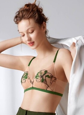 伊维斯女舒适内衣3/4无钢圈AB厚C薄性感蕾丝刺绣聚拢文胸10811005