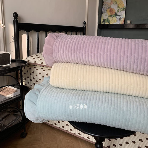 韩式冬季牛奶绒夹棉床盖榻榻米炕盖毯加厚法兰绒床单家用床垫褥子