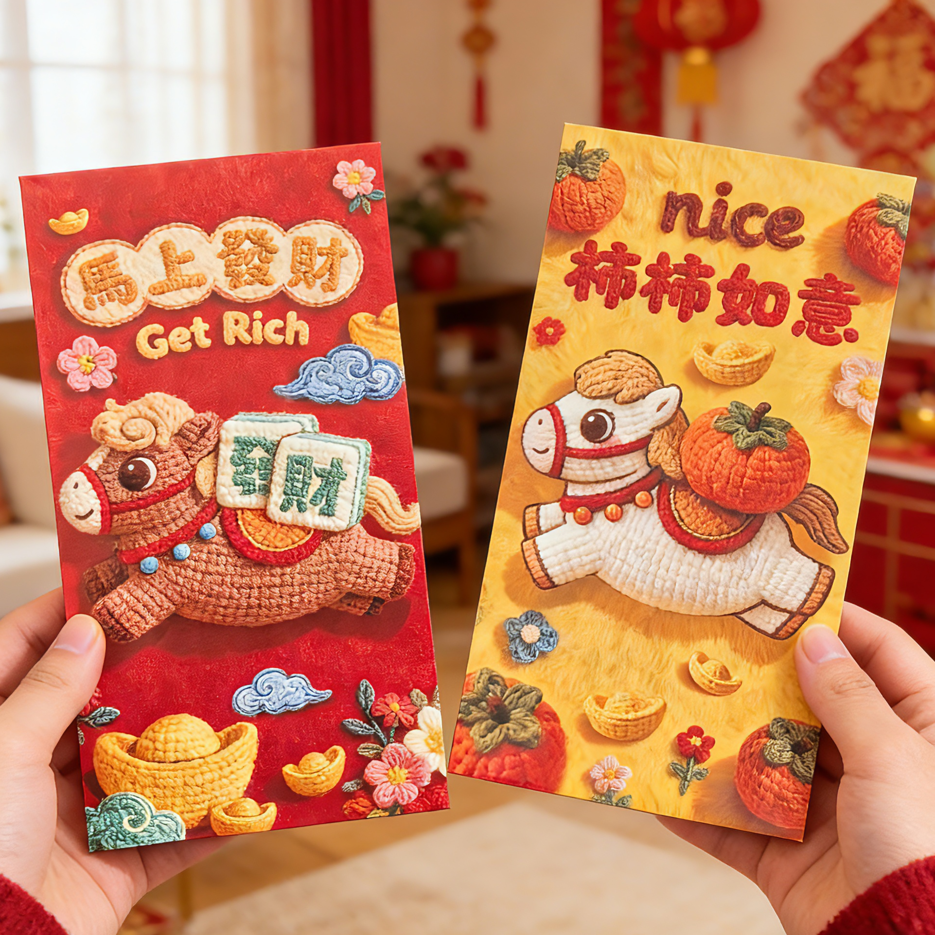 5D印刷毛绒红包针织彩印利是封2026新款可爱马年春节创意压岁包袋,节庆用品/礼品,红包/利是封,淘宝优惠券,粉丝福利购,淘宝优惠卷